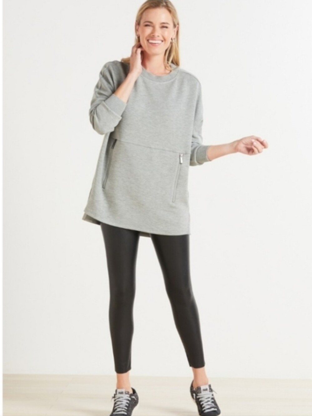 Varley Grey Marled Bayliss DoubleSoft Longline Tunic Pullover Sweatshirt Size XS